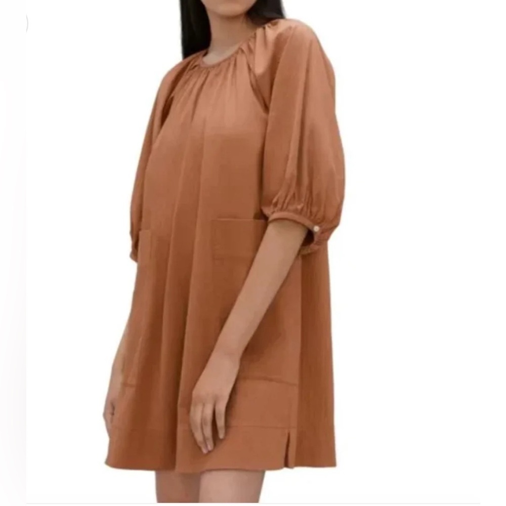 NEW Everlane Brown Puff Sleeves Mini Dress US S